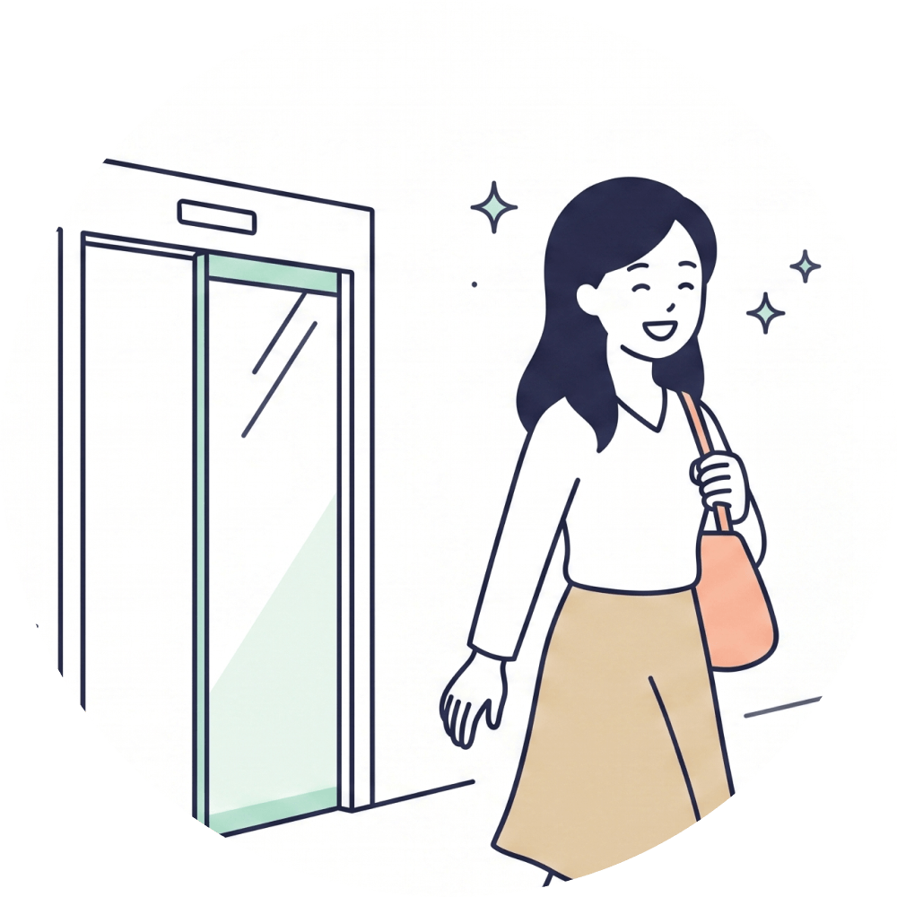 自動決済で会計を済ませ、笑顔でそのまま退店するお客様のイラスト